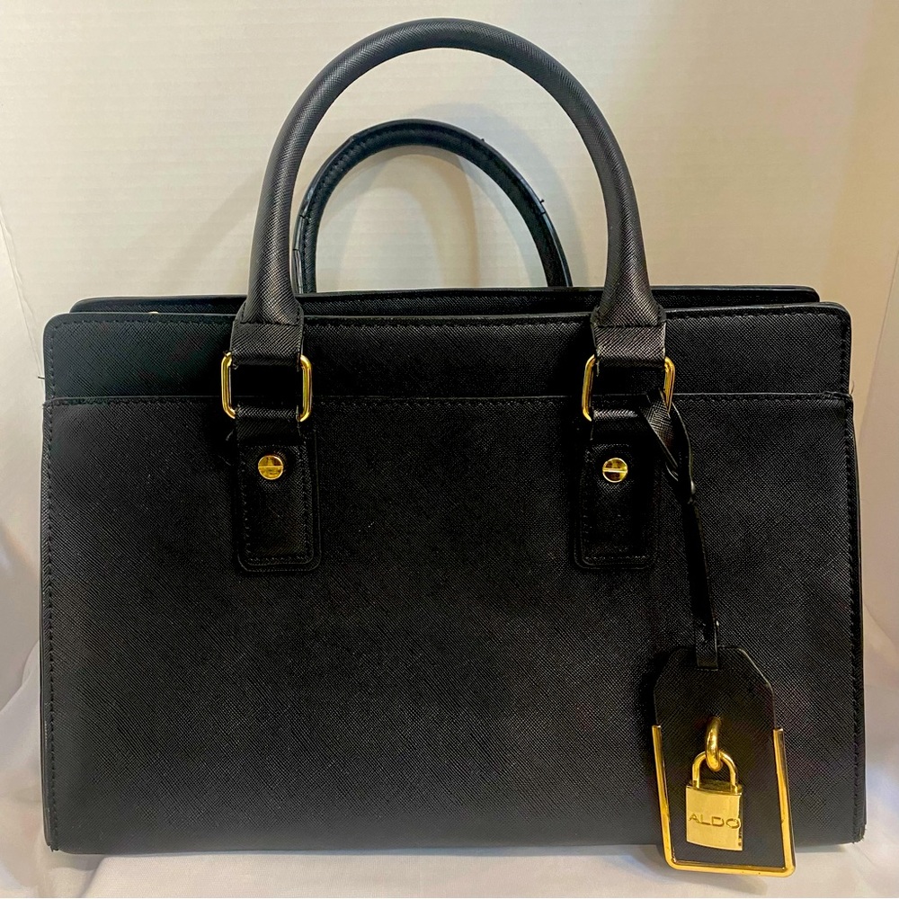 Aldo Faux Leather Black Satchel Handbag Purse